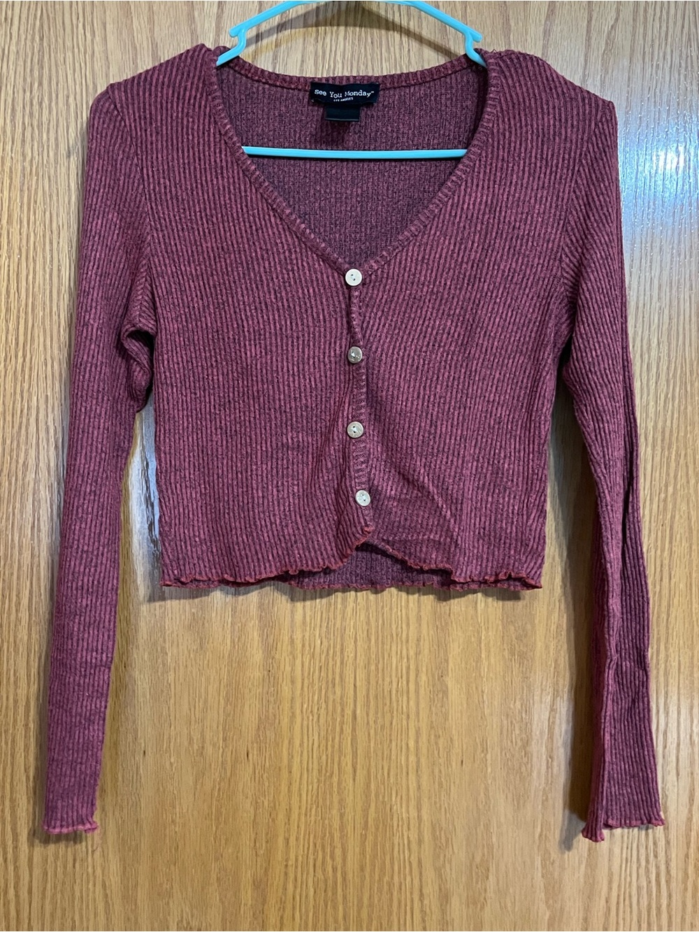 Ribbed Button-Front Cropped Top